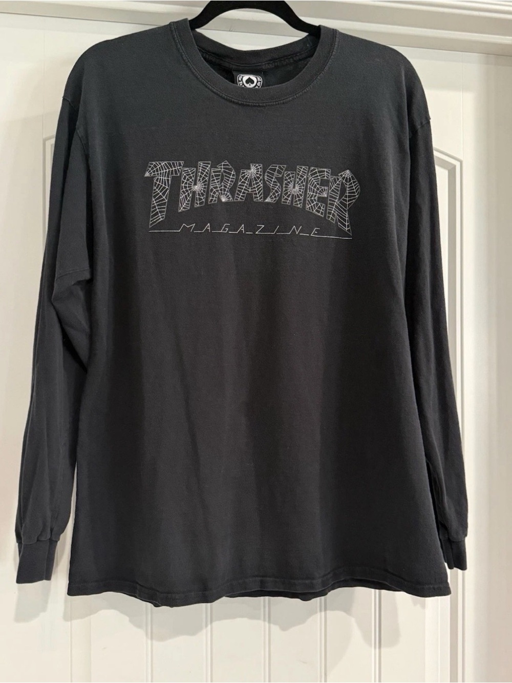Thrasher Shirt Mens Large L Black Spider Web Logo Long Sleeve Skateboarding Tee